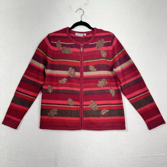 Croft & Barrow Embroidered Autumn Fall Leaves Wool Cardigan Sweater Size Small - Picture 1 of 7